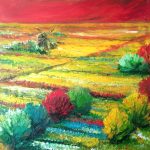 Handmade painting of Dutch landscape with windmill